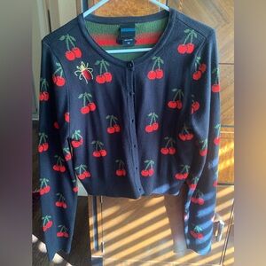 Hot Topic Riverdale Cherry Patterned Black Cardigan